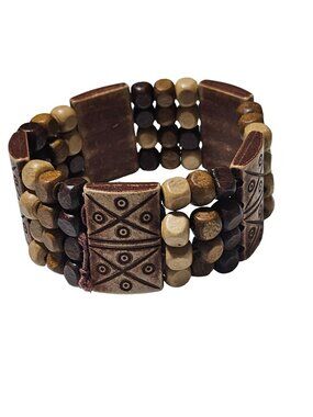 Handmade Boho Tribal Pattern Wooden Beaded Stretch Bracelet Fashion Jewelry